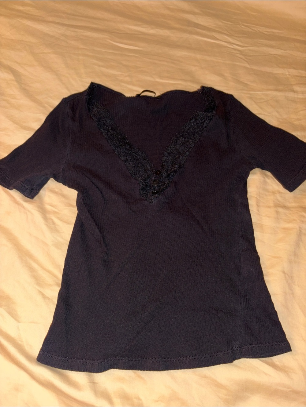 Zara Black Lace-Trim Short Sleeve Tee